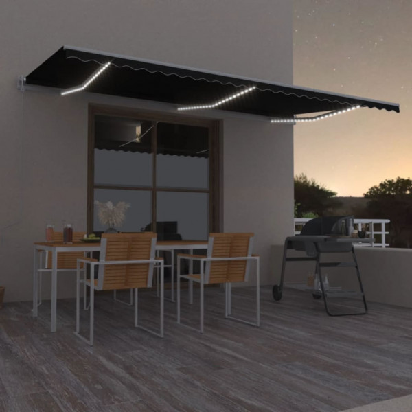 Toldo automático LED sensor de vento cinza antracite 600x350 cm D