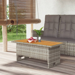Mesa de jardín madera maciza acacia y ratán gris 100x50x43/63cm D