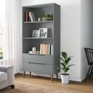 Librería MOLDE madera maciza de pino gris 85x35x170.5 cm D