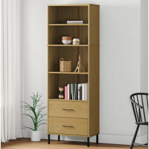 Librería con 2 cajones OSLO madera maciza marrón 60x35x180 cm D