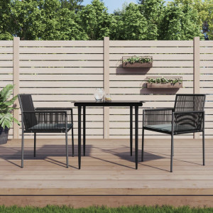 Set comedor jardín 3 pzas y cojines acero ratán sintético negro D