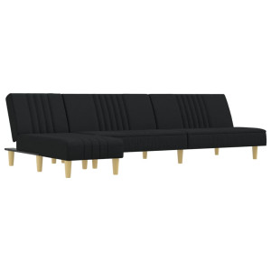 Sofá cama en forma de L tela negro 255x140x70 cm H
