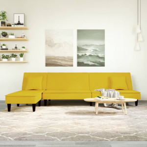 Sofá cama en forma de L terciopelo amarillo 255x140x70 cm D