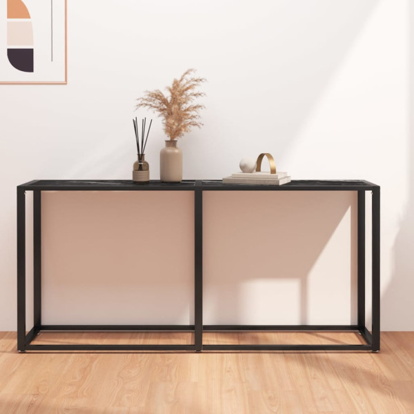 Mesa console de vidro temperado em mármore preto 160x35x75,5 cm D