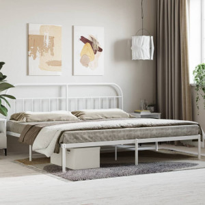 Estructura de cama de metal con cabecero blanco 193x203 cm D