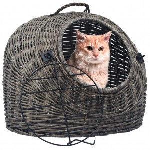 Transportador para gatos salgueiro natural cinza 60x45x45 cm D