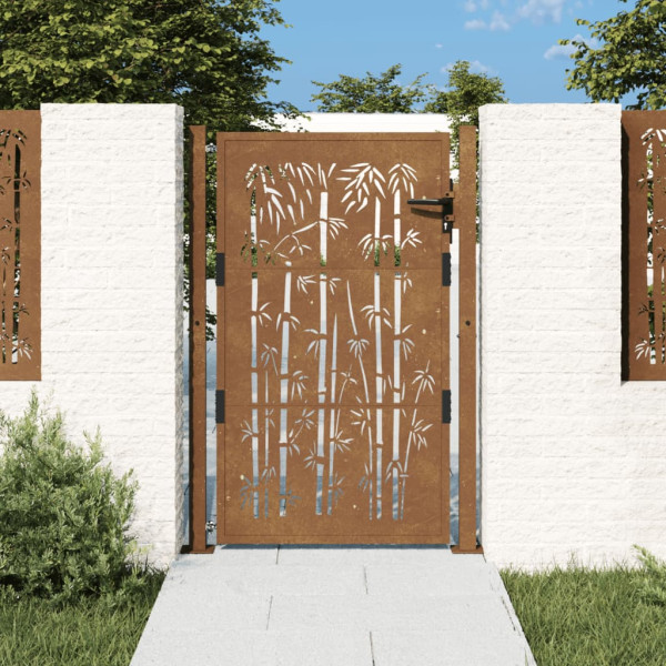 Puerta de jardín acero corten diseño bambú 105x155 cm D