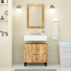 Mueble de lavabo madera mango y madera ingeniería 62x33x58 cm D