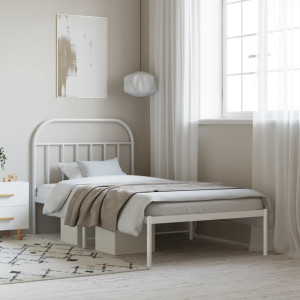 Estructura de cama de metal con cabecero blanco 107x203 cm D
