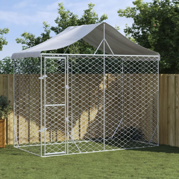 Perrera exterior con toldo acero galvanizado plata 3x1.5x2.5 m D