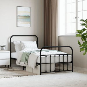 Estructura de cama con cabecero y estribo metal negro 100x190cm D