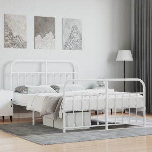 Estructura cama metal con cabecero y estribo blanco 150x200 cm D