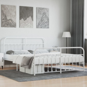 Estructura cama metal con cabecero y estribo blanco 160x200 cm D