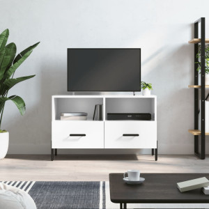 Mueble de TV madera contrachapada blanco brillo 80x36x50 cm D