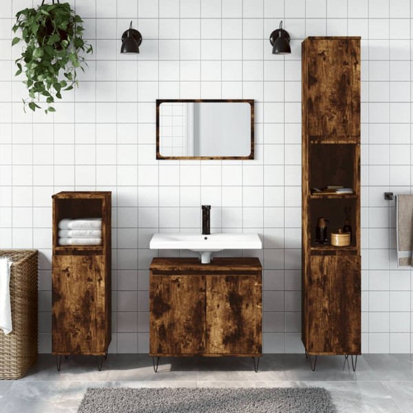 Armario de baño madera de ingeniería roble ahumado 58x33x60 cm D