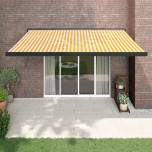 Toldo retráctil aluminio y tela amarillo y blanco 4x3 m D