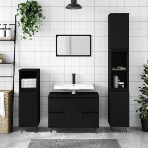 Mueble de baño madera de ingeniería negro 80x33x60 cm D