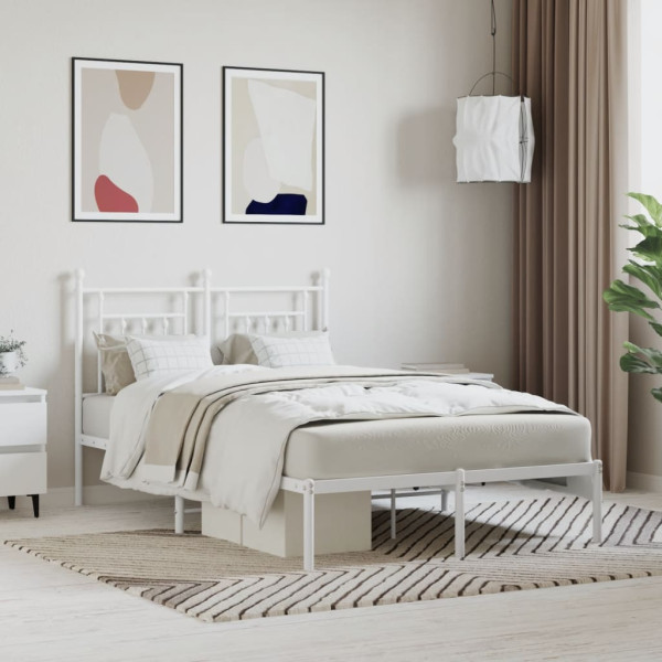 Estrutura de cama de metal com cabeçote branco 120x190 cm D