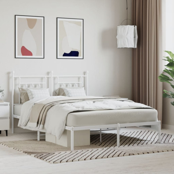 Estrutura de cama de metal com cabeçote branco 140x190 cm D