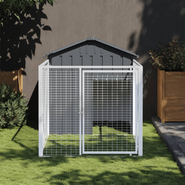 Caseta perros con corral acero galvanizado gris 117x201x123 cm D