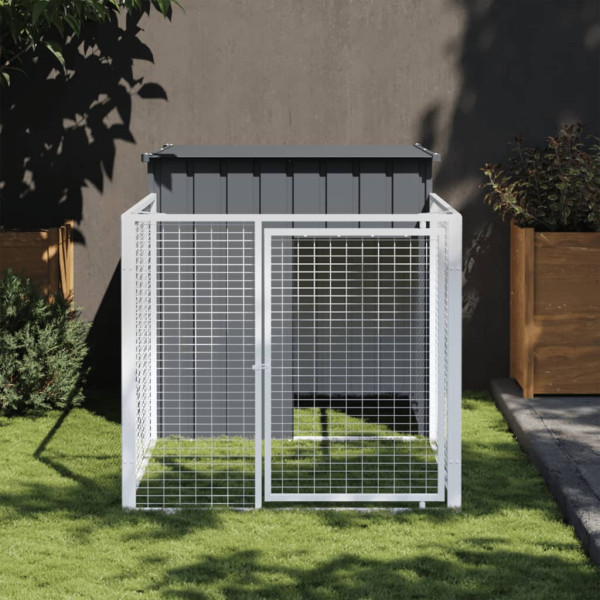 Casa de cães com corral de aço galvanizado cinza 110x201x110 cm D