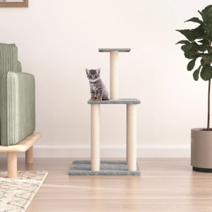 Rascador para gatos con postes de sisal gris claro 85.5 cm D