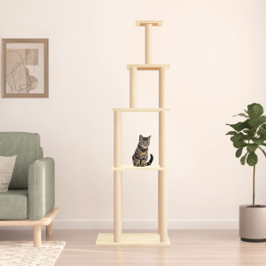 Rascador para gatos con postes de sisal color crema 183 cm D