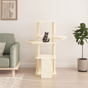 Raspador para gatos com postes de sisal creme 133 cm D