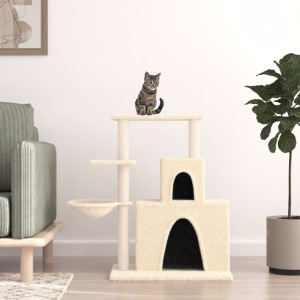 Rascador para gatos con postes de sisal color crema 83 cm D