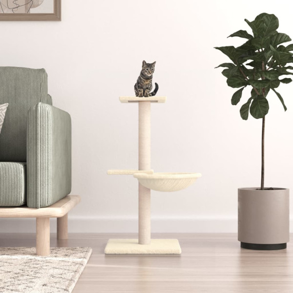 Rascador para gatos con postes de sisal color crema 72 cm D