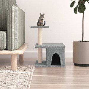 Rascador para gatos con postes de sisal gris claro 48 cm D