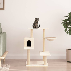 Rascador para gatos con postes de sisal color crema 82.5 cm D