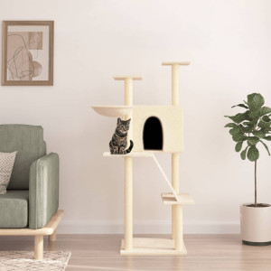 Rascador para gatos con postes de sisal color crema 143 cm D