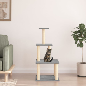 Rascador para gatos con postes de sisal gris claro 111 cm D