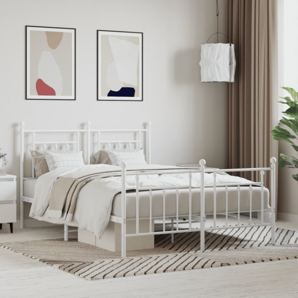 Estrutura de cama de metal cabeçalho e pé de cama branco 140x190 cm D