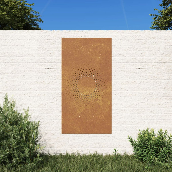 Ornamentação de parede de jardim de aço corte design sol 105x55 cm D