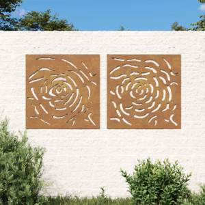 Adorno de pared jardín 2 uds acero corten diseño rosa 55x55 cm D
