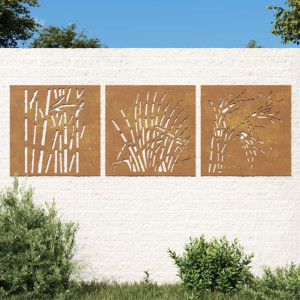 Ornamento de parede jardim 3 portas de aço cortar design de grama 55x55 cm D