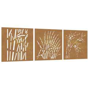 Decorações p/ muro jardim 3pcs 105x55cm aço corten design relva H