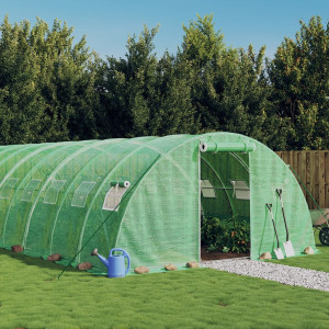 Invernadero con estructura de acero verde 64 m² 16x4x2 m D