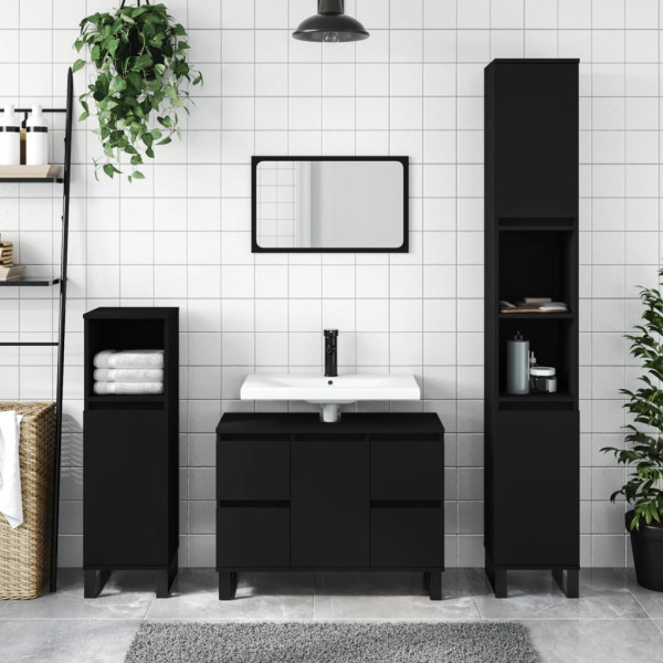 Armario de baño madera contrachapada negro 30x30x100 cm D