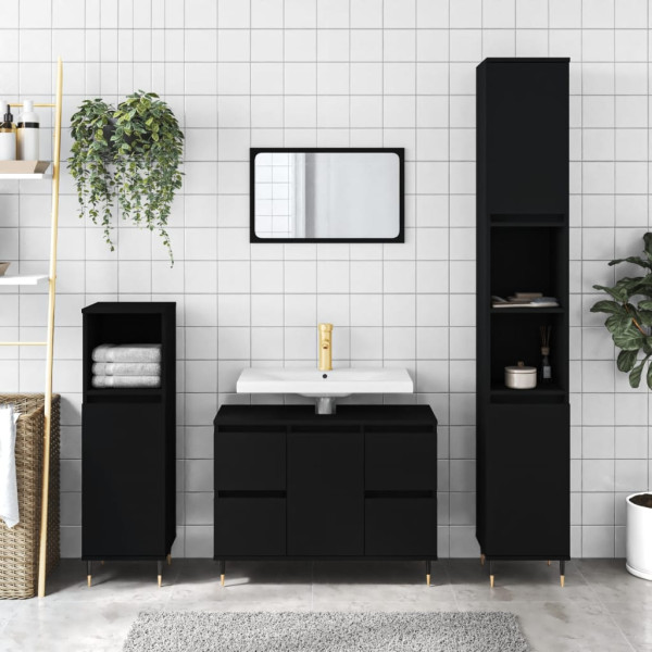 Mobiliário de banheiro madeira de engenharia preta 80x33x60 cm D