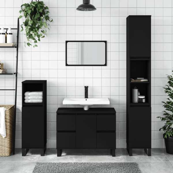 Mobiliário de banheiro madeira de engenharia preta 80x33x60 cm D