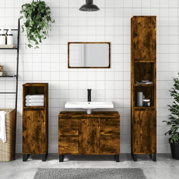 Mueble de baño madera de ingeniería roble ahumado 80x33x60 cm D