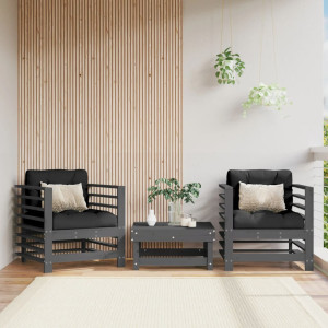 Sillones de jardín con cojines 2 uds madera maciza de pino gris D