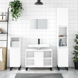 Set muebles de baño 3 piezas madera contrachapada blanco brillo D