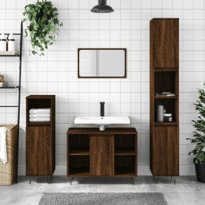 Set de muebles baño 3 pzas madera contrachapada roble marrón D