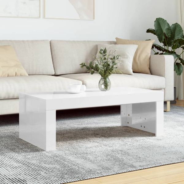 Mesa de centro madeira de engenharia branco brilho 102x50x36 cm D