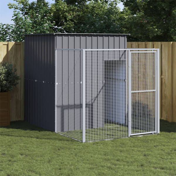 Caseta perros con corral acero galvanizado gris 165x251x181 cm D