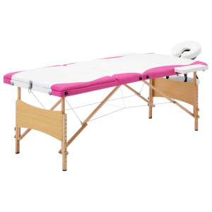 Camilla de masaje plegable 3 zonas madera blanco y rosa D